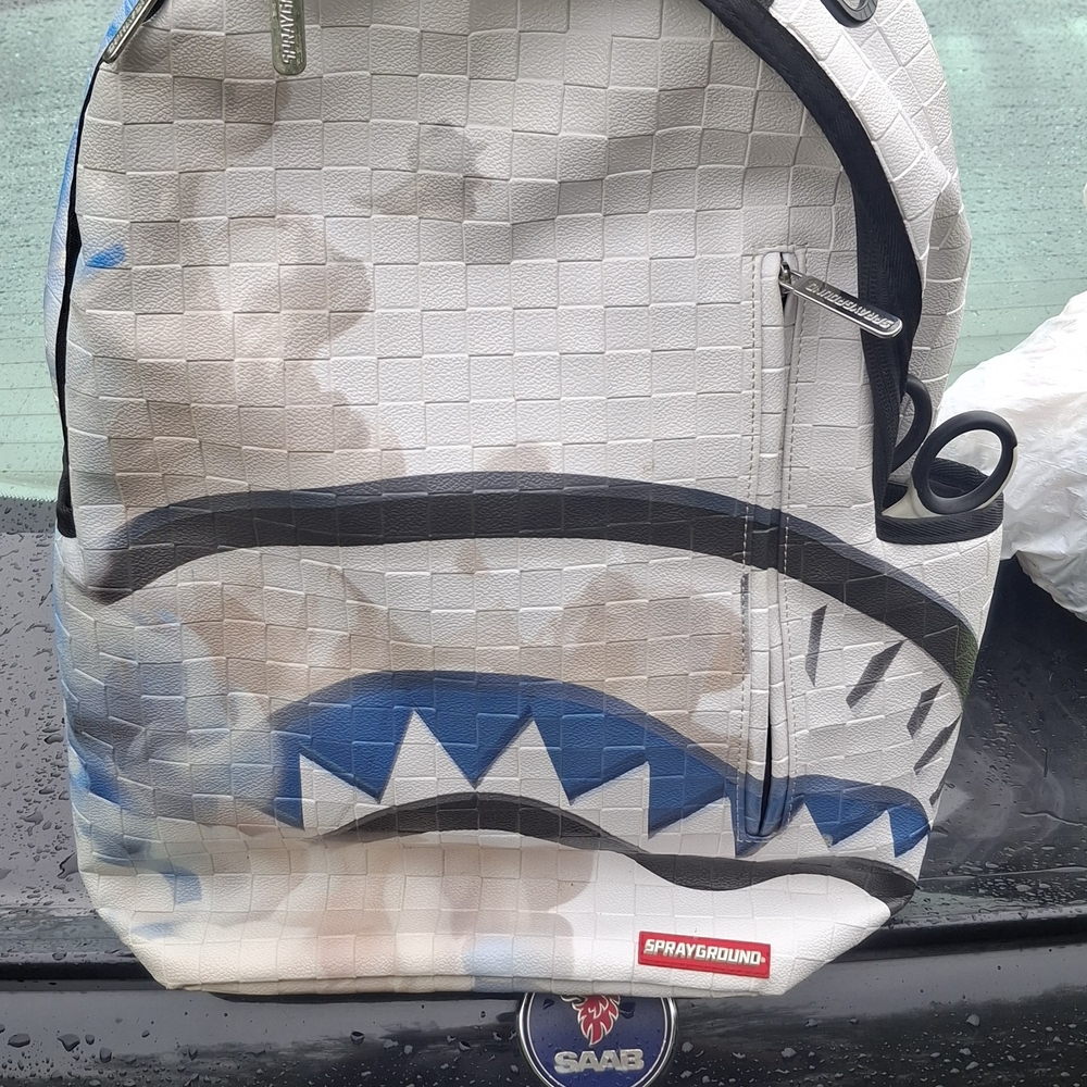 Sprayground White and Blue Shark Backpack